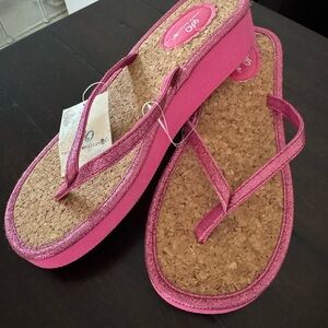 Pink Glitter Cork Platform Flip-Flop Sandals - Woman’s Large 9-10